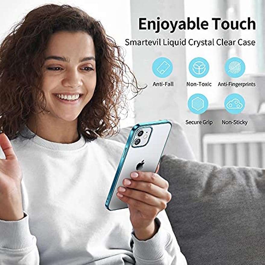 SmartDevil Compatible con iPhone 12 Mini Funda con Gratis Vidrio Templado Protector de Pantalla, Ultra Fina Silicona Transparente TPU Carcasa Anti-Choque Anti-arañazos Caso, Azul Claro