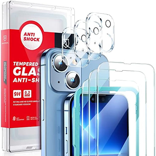 SMARTDEVIL 3+3 Diamond Tempered Film iPhone 13 diseño de vidrio protector [Alemán 10H Ultra HD] [Grado Militar 20X Protección] iPhone 13 vidrio protector Ayuda de posicionamiento profesional