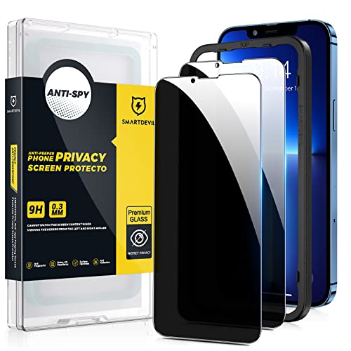 [2 Pack] SmartDevil Privacy Screen Protector for iPhone 13 and iPhone 13 Pro 6.1-Inch, [with Easy Installation Frame] [Case Friendly], Anti-Spy Tempered Glass Protector, Anti-Scratch, 9H Hardness