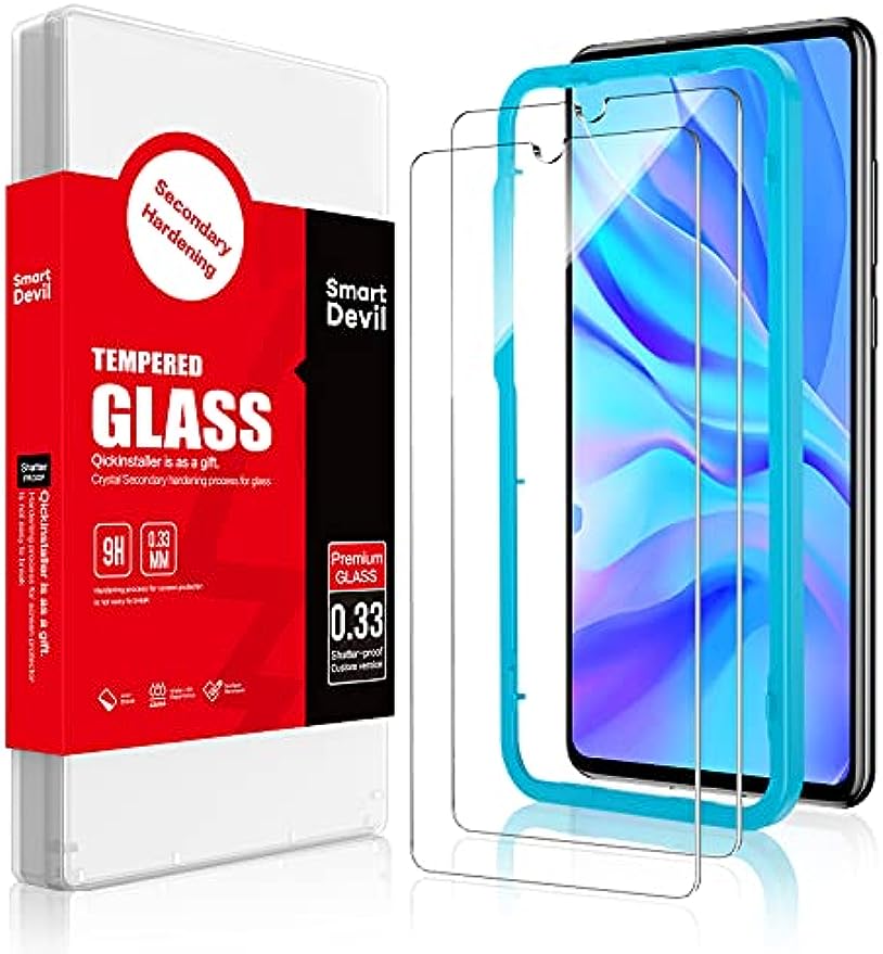 SMARTDEVIL [2-Pezzi Vetro Temperato Compatibile con Huawei P30 Lite [Strumento per Una Facile Installazione], Pellicola Vetro Temperato Huawei P30 Lite [Alta Trasparente] [Nessuna Bolla]