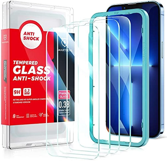 SmartDevil Schutzfolie für das iPhone 14/13/iPhone 13 Pro, 6,1 Zoll, 4 Teile aus Kristallglas, Glasklar, extrem widerstandsfähig und transparent