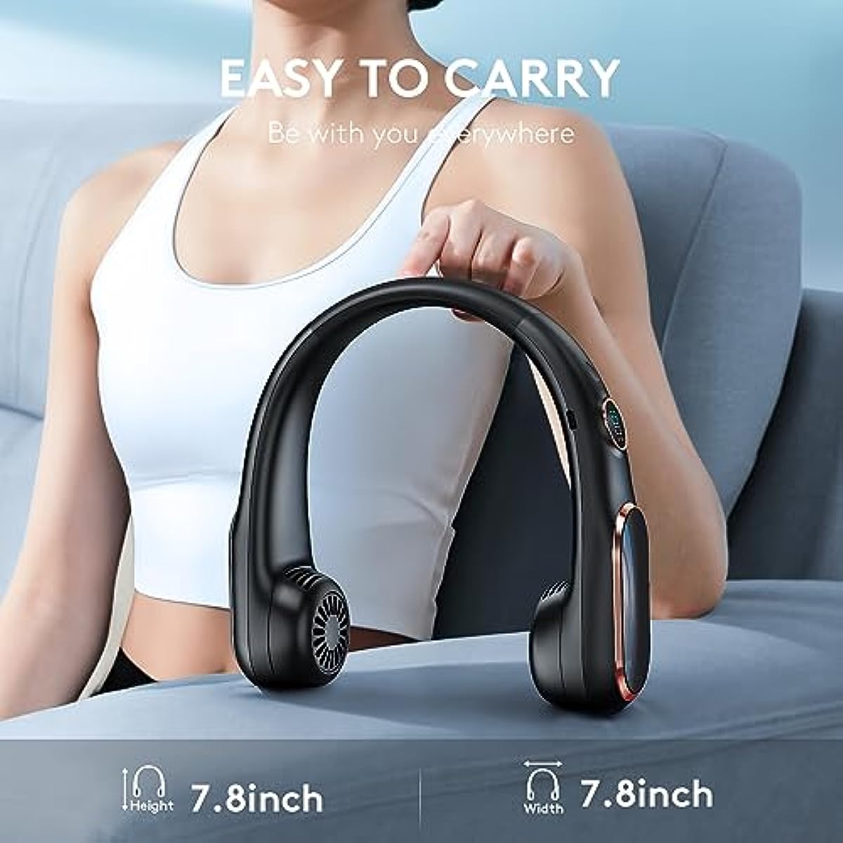 SmartDevil Ventilador de cuello con pantalla digital, ventilador de cuello sin cuchillas manos libres, ventilador personal portátil con batería recargable, ventilador de cuello portátil, 4 velocidades, 4000 mAh, para viajes, al aire libre (negro)