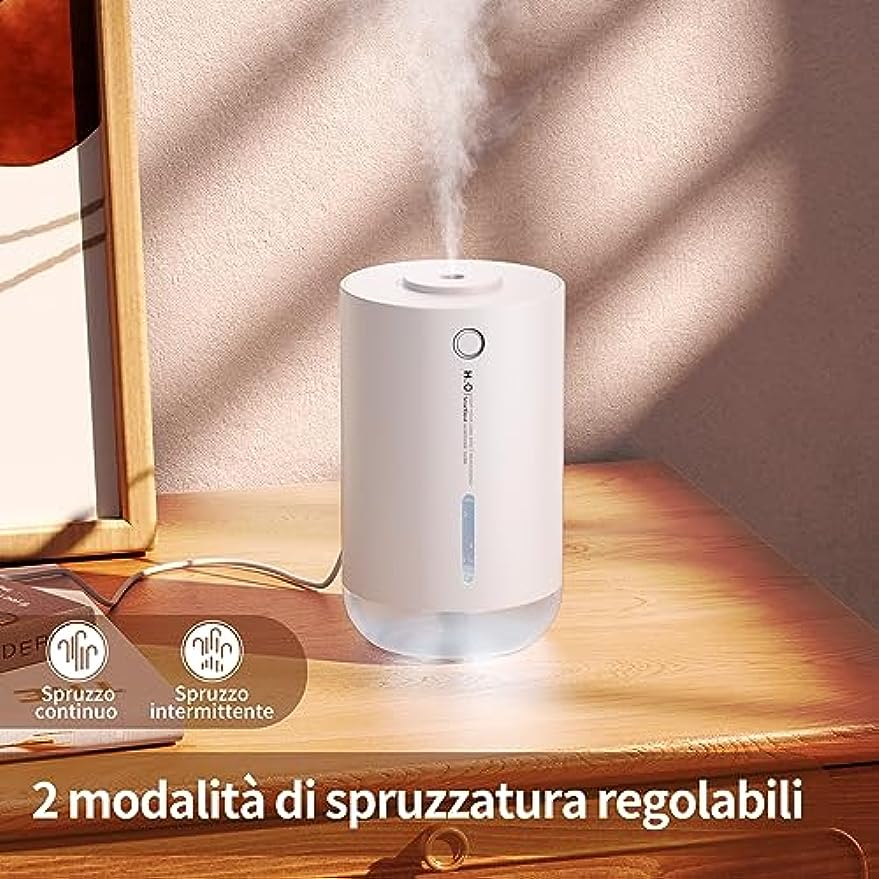 SMARTDEVIL Umidificatori da 500 ml per camera da letto, umidificatore da scrivania, umidificatore personale USB per camera da letto, ufficio, viaggi, piante, spegnimento automatico, 2 modalità di