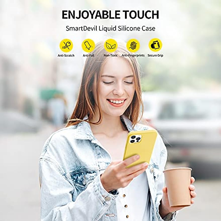 SmartDevil Funda de Silicona Compatible iPhone 12/iPhone 12 Pro con Gratis Vidrio Templado Protector de Pantalla, 6.1", Sedoso Suave, Cubierta a Prueba de Golpes con Forro de Microfibra-Amarillo