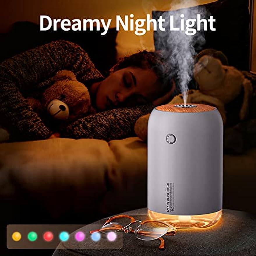 SMARTDEVIL Humidificador 500ml, Mini Humidificador Portátil, Apagado Automático, 2 Modos de Nebulización, Super Silencioso, Humidificador Personal USB para Dormitorio, Oficina, Viajes, Plantas (Blanco)