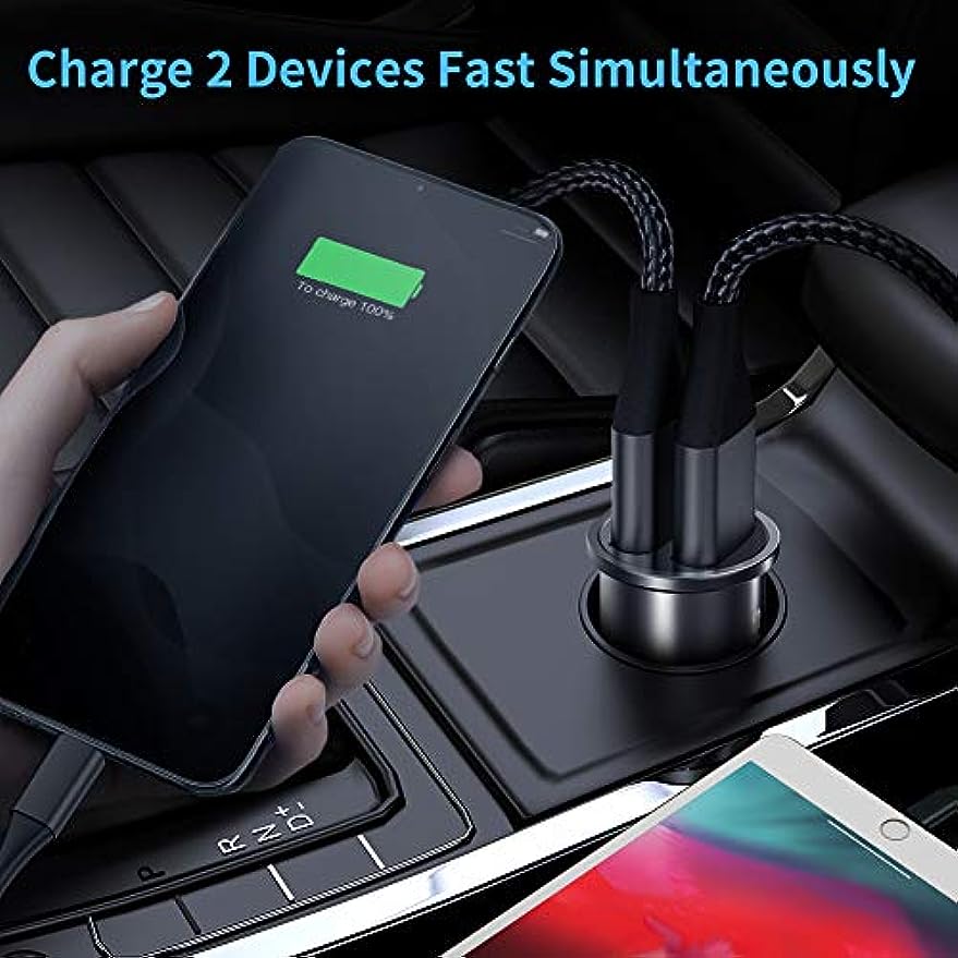 SmartDevil Cargador Coche Carga Rapida Doble USB Puerto Cargador Mechero Coche QC3.0 4.8A 5V Cargador USB Coche para iPhone XR XS X 8, Samsung Galaxy S20 S10 S9, Huawei P30 P20, LG Sony Xiaomi, etc.