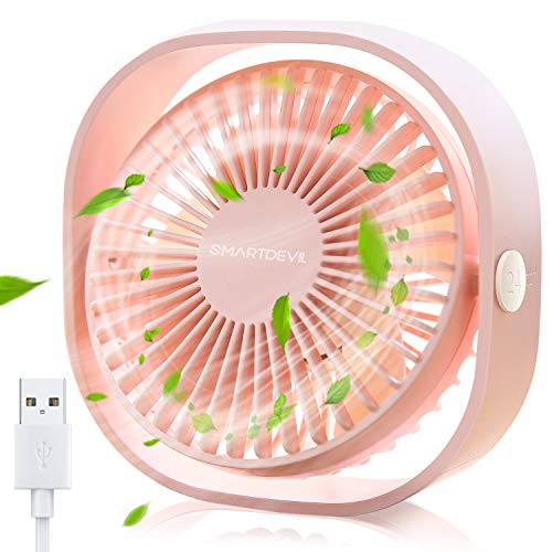 SmartDevil Pequeño ventilador de escritorio USB personal, ventilador de mesa de escritorio portátil de 3 velocidades alimentado por USB, viento fuerte, funcionamiento silencioso, para el hogar, oficina, coche, viajes al aire libre (rosa cereza)