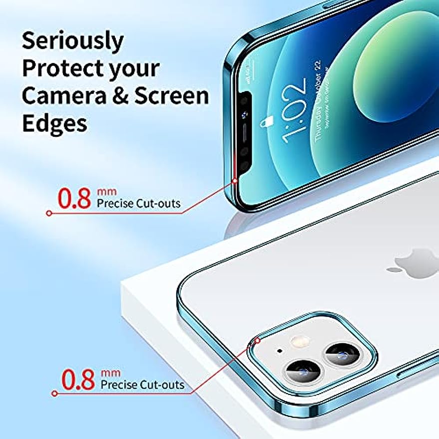 SmartDevil Compatible con iPhone 12 Mini Funda con Gratis Vidrio Templado Protector de Pantalla, Ultra Fina Silicona Transparente TPU Carcasa Anti-Choque Anti-arañazos Caso, Azul Claro