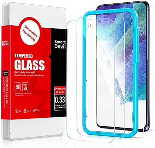 SMARTDEVIL Protector de Pantalla para Samsung Galaxy S21 FE, 2 Piezas Cristal Templado y 2 Piezas Protector de Lente de Cámara, Vidrio Templado Ultra Resistente y Transparente