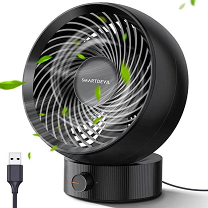 SmartDevil New USB Desk Fan, Small Personal Desktop Table Fan with Strong Wind, Operation Portable Mini Fan for Home Office Bedroom Table and Desktop (Black)