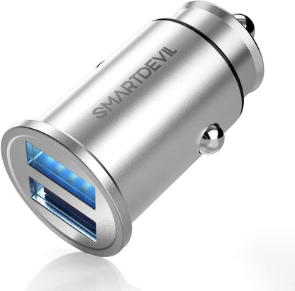 SMARTDEVIL Auto-USB-Batterie 5V 4,8A mit 2 Anschlüssen, kompatibel mit QC3.0 Auto-USB-Batterie für iPhone 12 11 XR XS X 8 7 Plus, Samsung Galaxy S20 S10 S9 S8, Huawei P40 P30 P20, LG ECC. Argento