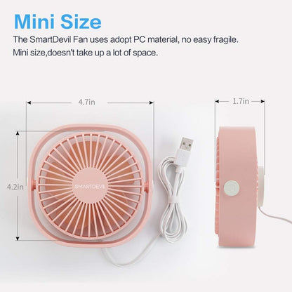 SmartDevil Mini ventilador de escritorio USB, ventilador de refrigeración de mesa de escritorio de 3 velocidades alimentado por USB, viento fuerte, funcionamiento silencioso, para viajes al aire libre en coche, oficina en casa (rosa)