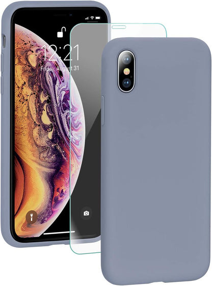 SMARTDEVIL Coque pour iPhone X/XS, Silicone Liquide Housse avec Ecran Verre Trempé Gratuit Case Anti-Choc Anti-Rayures Protection Complète Cover Étui de iPhone X/XS