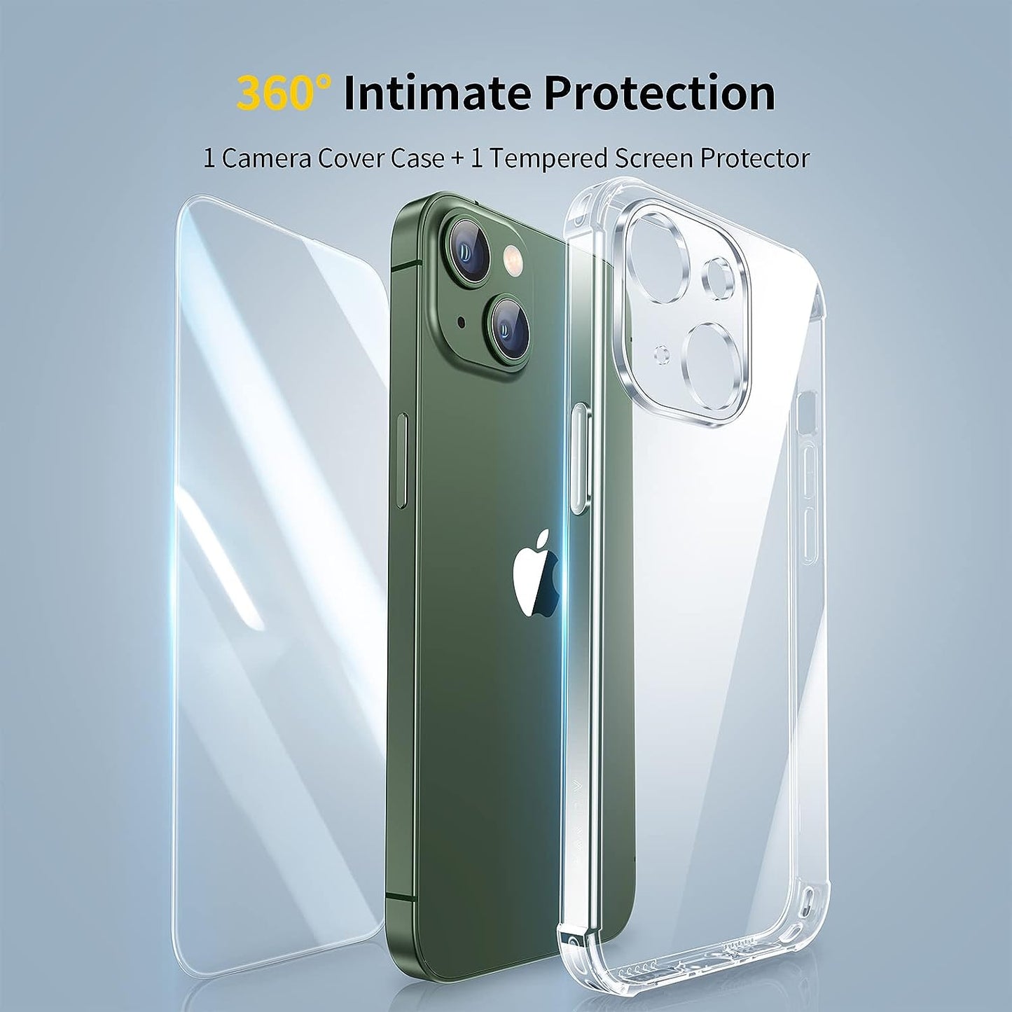 SMARTDEVIL Clear Case for iPhone 13[Crystal Clear Shock-Absorption Bumper][with Tempered Glass Screen Protector],Transparent Soft Military Shockproof Cover, Slim Anti-Scratch for iPhone 13(6.1")-Clear