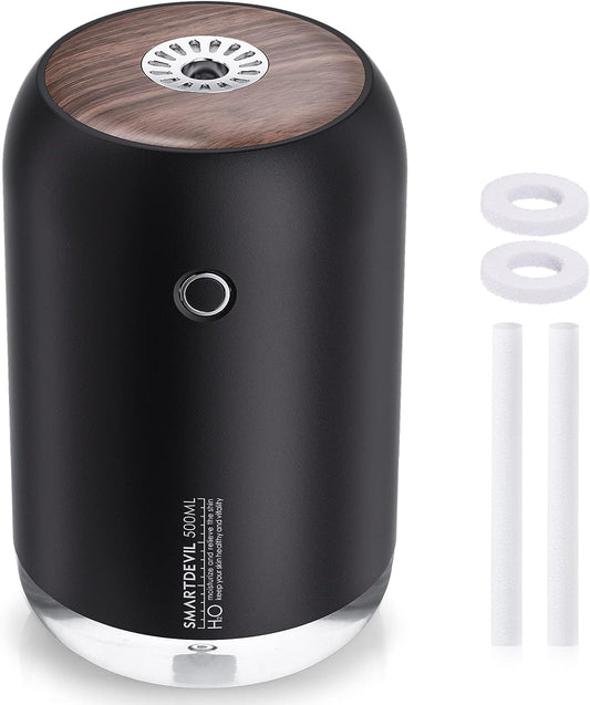 SMARTDEVIL Humidifiers 500ml for Bedroom, Small Desk Humidifier, USB Personal Desktop Humidifier for Bedroom, Office, Travel, Plants, Auto Shut-Off, 2 Mist Modes, Super Quiet, Black