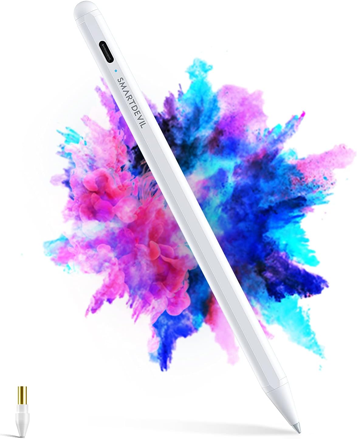 SmartDevil Stylus Stift, Handflächenabweisung,Haftet Magnetisch, Stift für Pro 2018-2021(11"/12,9"), 6-8.Gen(9,7"/10,2"), Air 3-4.Gen, Mini 5,Autoabschaltung, 1,5mm Spitze