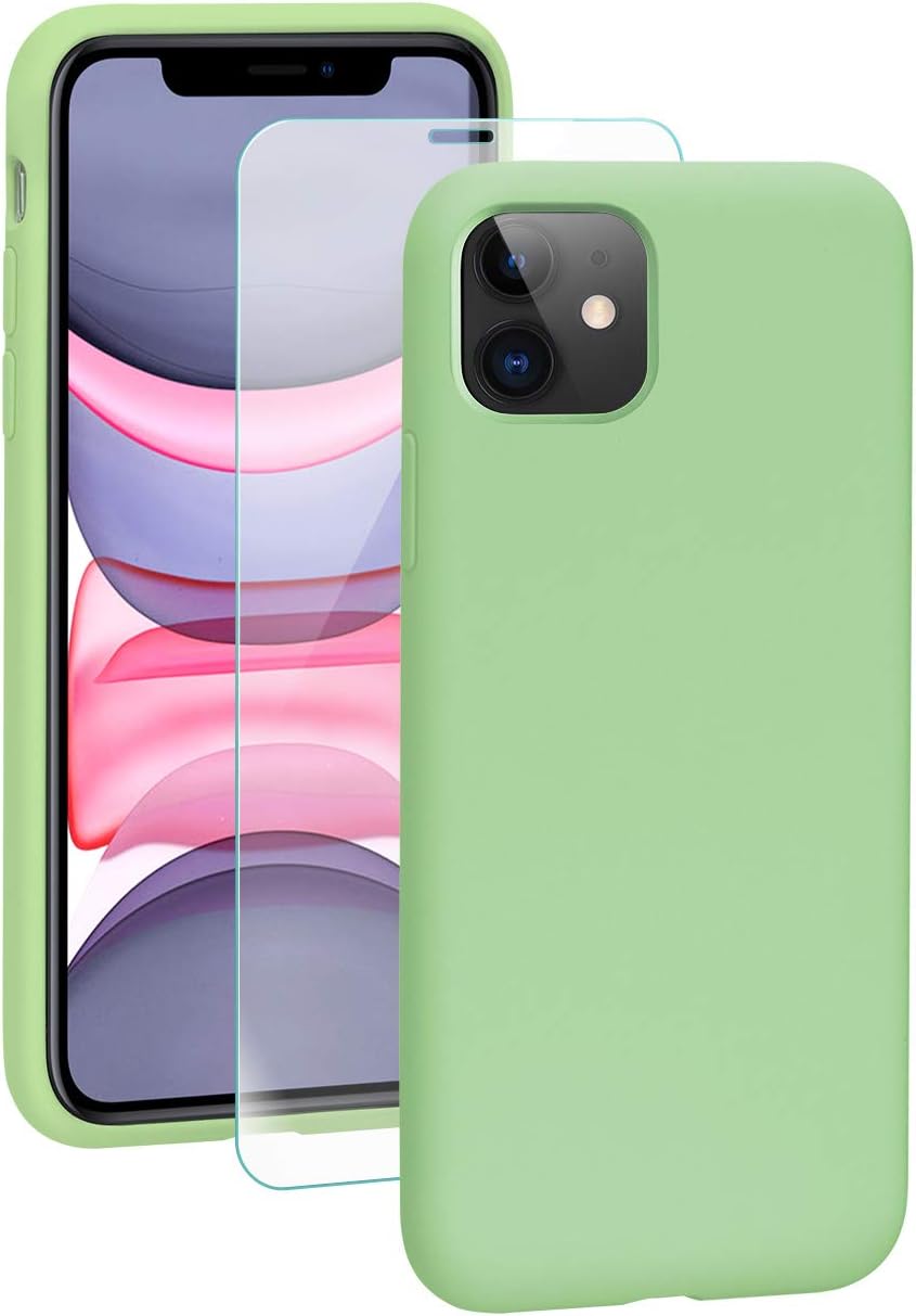 SmartDevil Funda Adecuado para iPhone 11 + Protector de Pantalla, [Totalmente Protector] Funda de Goma de Gel de Silicona líquida Funda .Microfibra Suave Funda para iPhone 11 - Púrpura