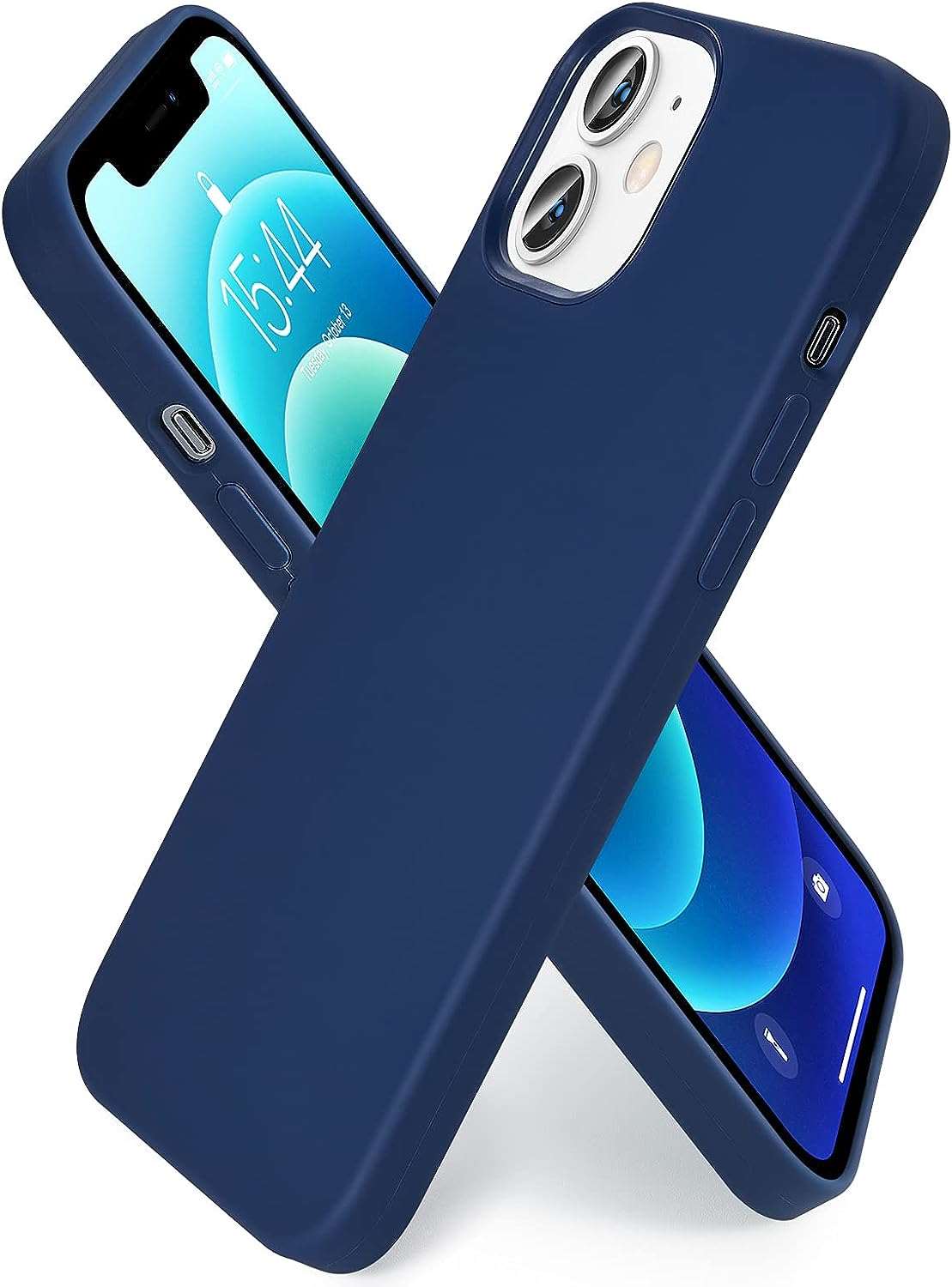 SMARTDEVIL Cover in Silicone Compatibile iPhone 12 Mini con Gratuito Pellicola Vetro, 5.4 Pollici, Custodia Protettiva Corpo Morbido setoso Antiurto con Fodera in Microfibra,Blu