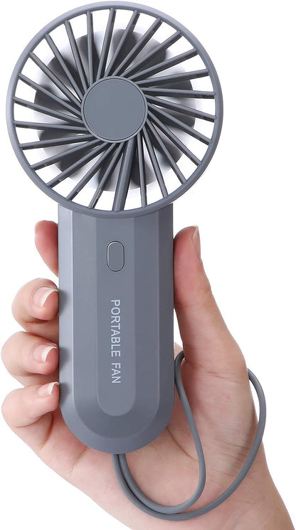 SmartDevil Mini ventilador de mano, ventilador de mano de doble hoja, pequeño ventilador portátil personal con batería recargable de 4000 mAh, viento potente, 3 velocidades ajustables, ventilador de cordón para exteriores y hogar (gris)