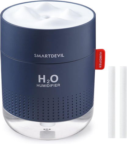 SmartDevil Humidificadores Pequeños, Humidificadores de Escritorio de 500 ml, Funcionamiento Silencioso, Función de Luz Nocturna, Dos Modos de Pulverización, Apagado Automático para Dormitorio, Habitación de Bebés, Oficina, Hogar (Azul)