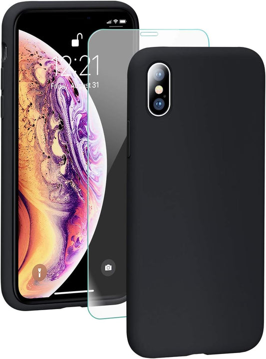 SMARTDEVIL Coque pour iPhone XS Max, Silicone Liquide Housse avec Ecran Verre Trempé Gratuit Case Anti-Choc Anti-Rayures Protection Complète Cover Étui de iPhone XS Max