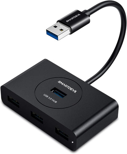 SMARTDEVIL USB Hub 3.0 4 Port 5Gbs Super Geschwindigkeit Verteiler mit 0.25m Kabel, kompatibel mit PS4 Xbox 360 / One/One S MacBook, unterstützt Windows Mac OS Linux - Schwarz