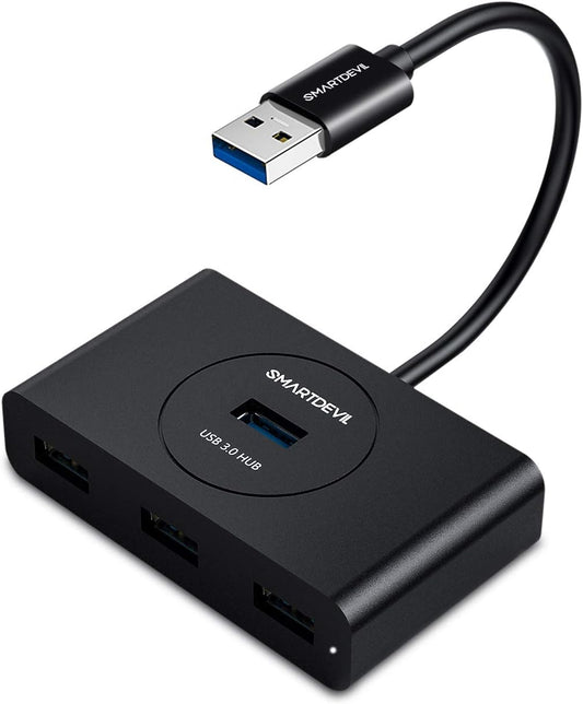 SMARTDEVIL USB Hub 3.0 4 Port 5Gbs Super Geschwindigkeit Verteiler mit 0.25m Kabel, kompatibel mit PS4 Xbox 360 / One/One S MacBook, unterstützt Windows Mac OS Linux - Schwarz