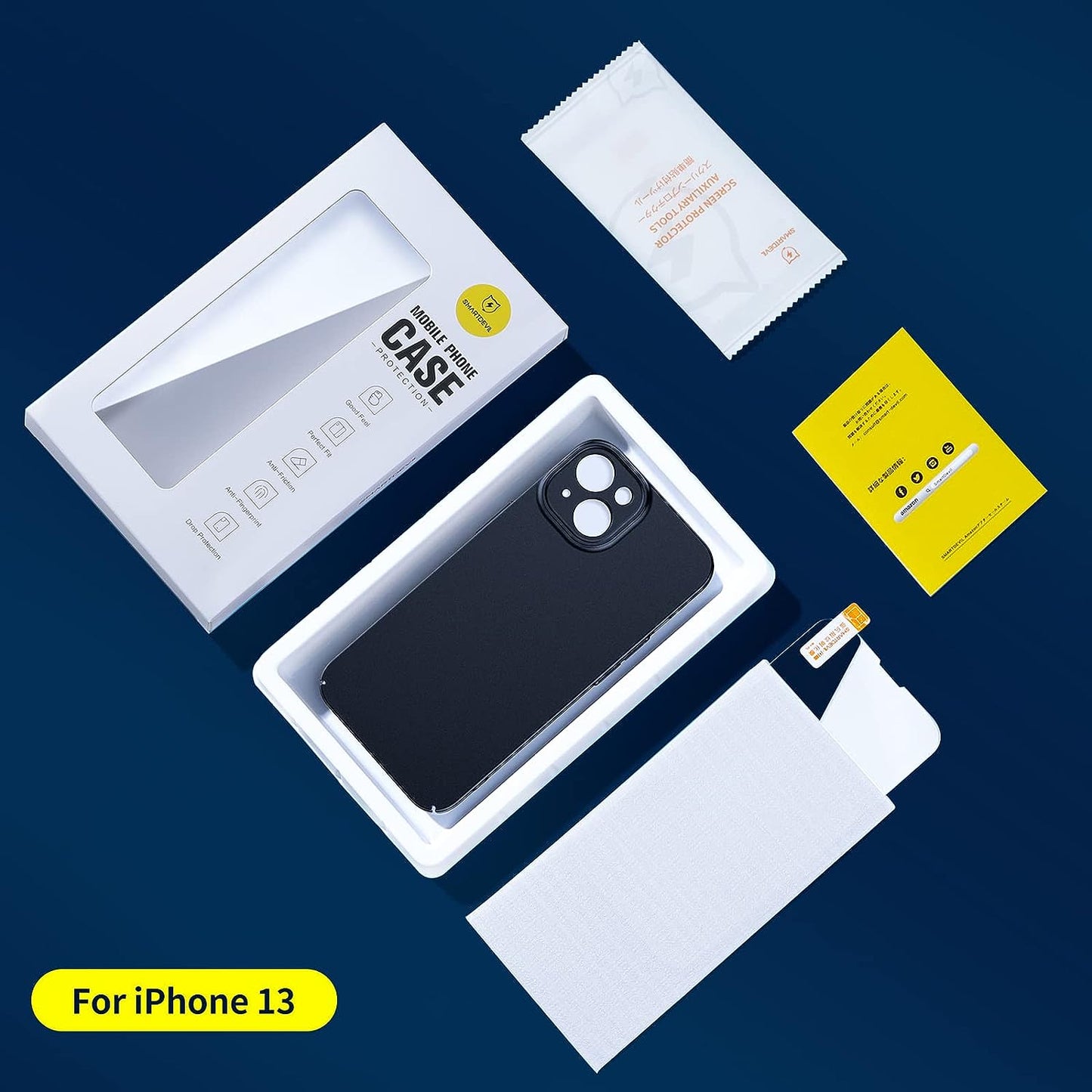 SMARTDEVIL für iPhone 13 Hülle [Ultra Dünn Matt] [Mit Schutzfolie] Militärischer Schutz Ultra Slim Case Anti Scratch Cover Anti-Fingerabdruck Handyhülle für iPhone 13(6.1") -Schwarz