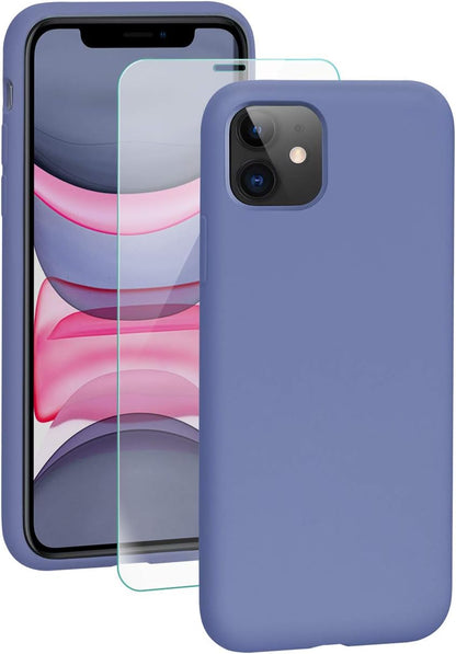 SmartDevil Funda Adecuado para iPhone 11 + Protector de Pantalla, [Totalmente Protector] Funda de Goma de Gel de Silicona líquida Funda .Microfibra Suave Funda para iPhone 11 - Púrpura