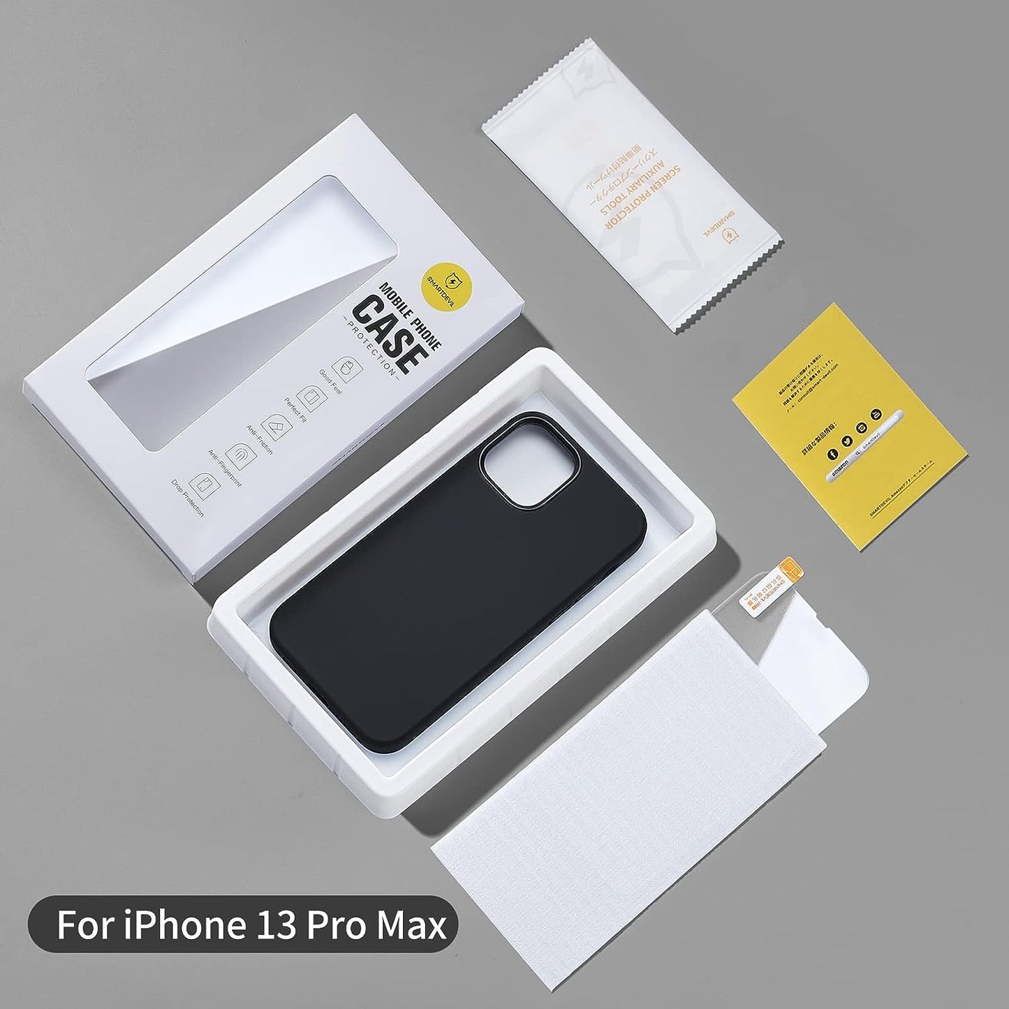 SMARTDEVIL Funda de Silicona Líquida para iPhone 13 Pro Max [Silicona Líquida Original] [con Protector de Pantalla de Vidrio Templado], Funda Antideslizante Militar Suave y Sedosa a Prueba de Golpes para iPhone 13 Pro Max (6,7")-Negro