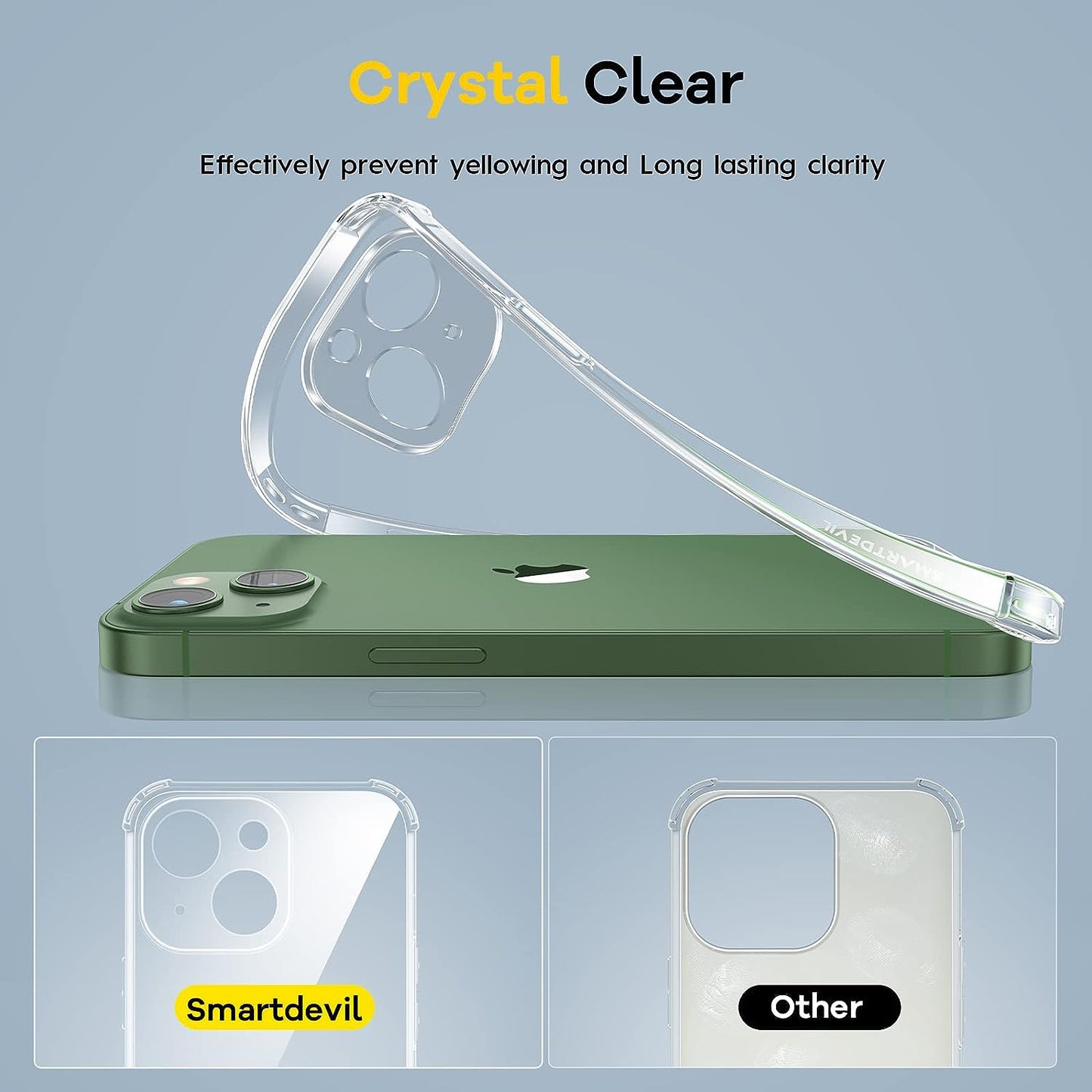 SMARTDEVIL Coque avec iPhone 13[Crystal Clair Absorption-Chocs Bumper] [avec Verre Trempé Protection écran],Doux Transparente et Protection Militaire,Anti-Rayures pour iPhone 13 Case(6.1")-Clair