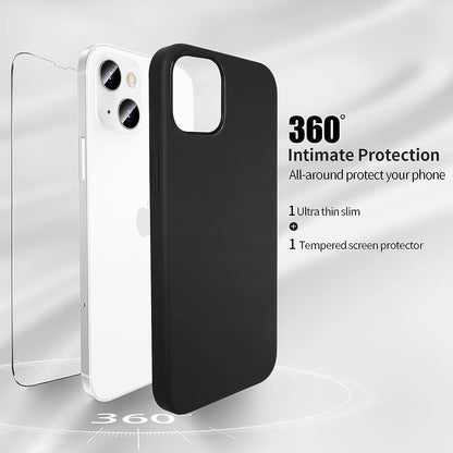 SMARTDEVIL Liquid Silikon Hülle für iPhone 13 Hülle [Original Flüssige Silikon] [Mit Schutzfolie] Militärischer Schutz Slim Case Anti-Rutsch Schutzhülle Silikon Handyhülle für iPhone 13(6.1") -Schwarz