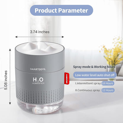SmartDevil Small Humidifiers, 500ml Desk Humidifiers, Whisper-Quiet Operation, Night Light Function, Two Spray Modes,Auto Shut-Off for Bedroom, Babies Room, Office, Home (Gray)