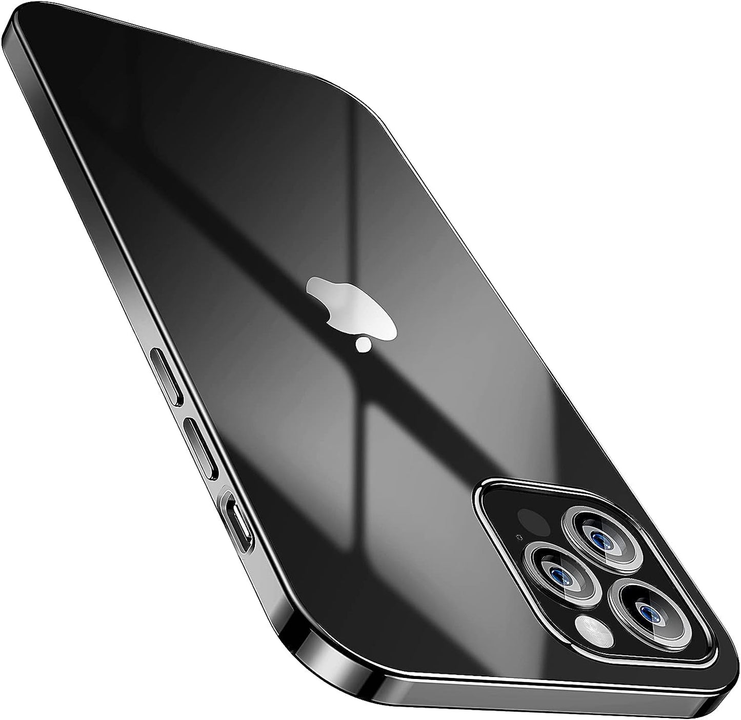 SMARTDEVIL iPhone 12 Pro Max Hülle + Gratis gehärteter Displayschutz, [NUR für 12 Pro Max], Anti-Gelb, schlank, klar, weich, schützend, transparentes TPU, iPhone 12 Pro Max Handyhülle, stoßfest, Schwarz