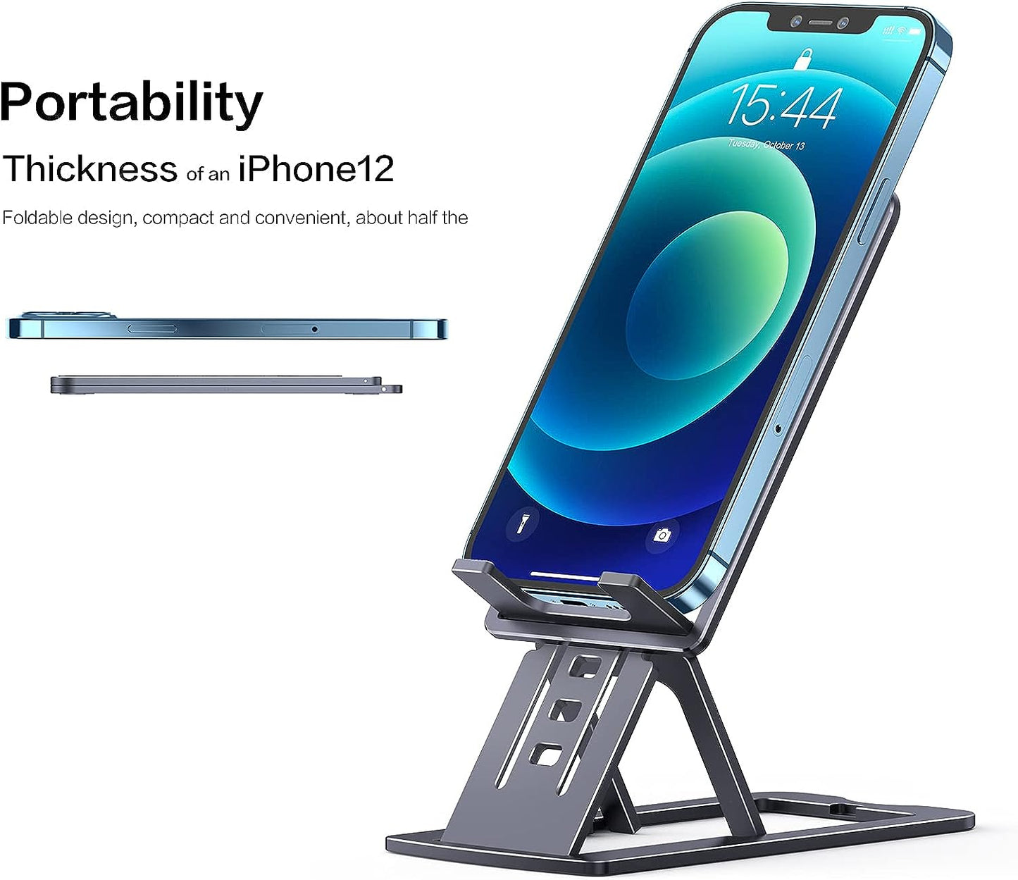 SMARTDEVIL Handy Stand,Tisch Handy Halter Handyhalterung Tisch Aufsteller tragbarer Handyständer Alle Aluminiumlegierung kompatibel mit iPhone 12 Pro Max XS, Galaxy S20 S10 bis zu 12 Zoll (Grau)