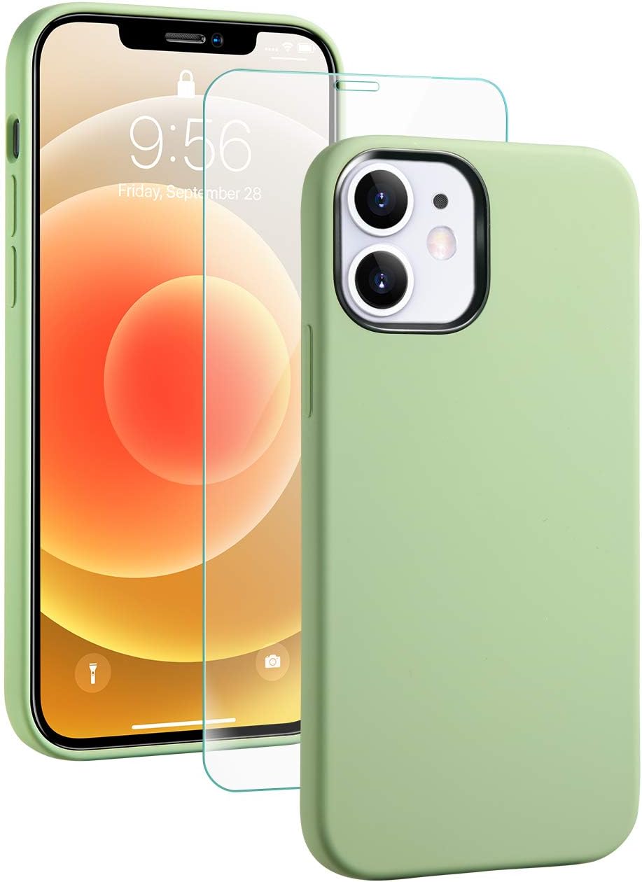 SmartDevil Silikonhülle für kompatibles iPhone 12 Mini mit kostenlosem Vidrio Templado Protector auf der Rückseite, 5,4 Zoll, weiches Gehäuse, geschlossene Tasche mit schwarzer Mikrofaser-Hülle