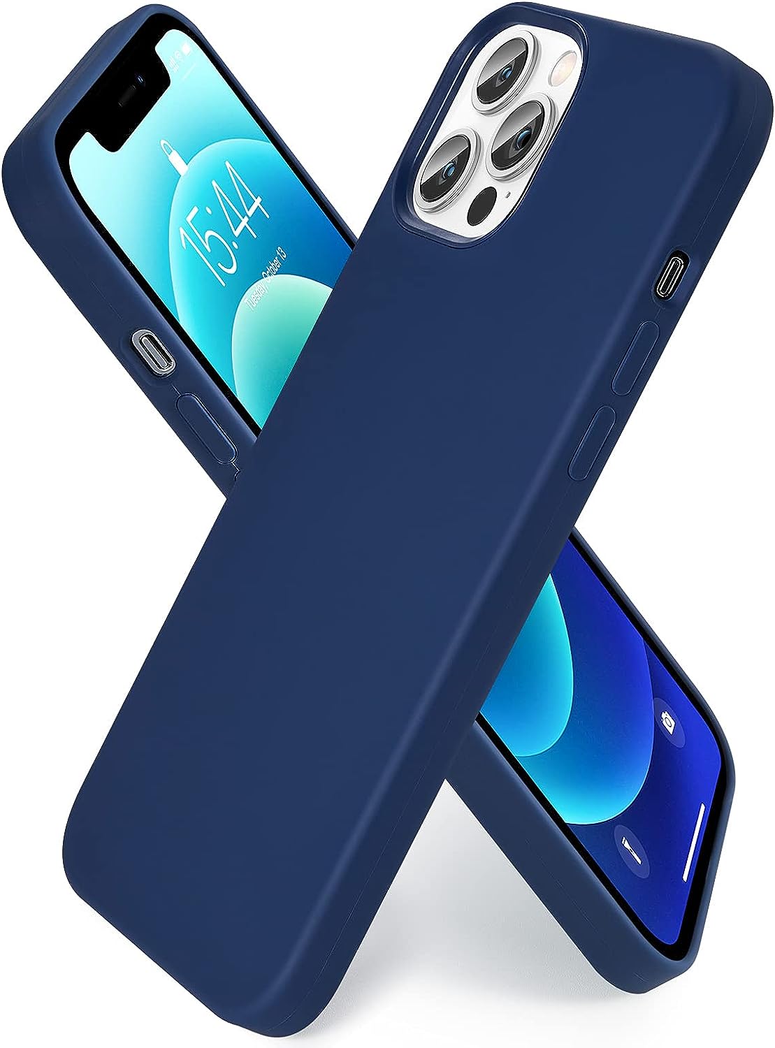 SMARTDEVIL Cover iPhone 12/ iPhone 12 Pro,[Libero Pellicola Vetro Temperato] Custodia Antiurto Gomma Gel Silicio Liquido Con Fodera Tessile Microfibra Morbida Custodia Silicone Protettiva- Bleu