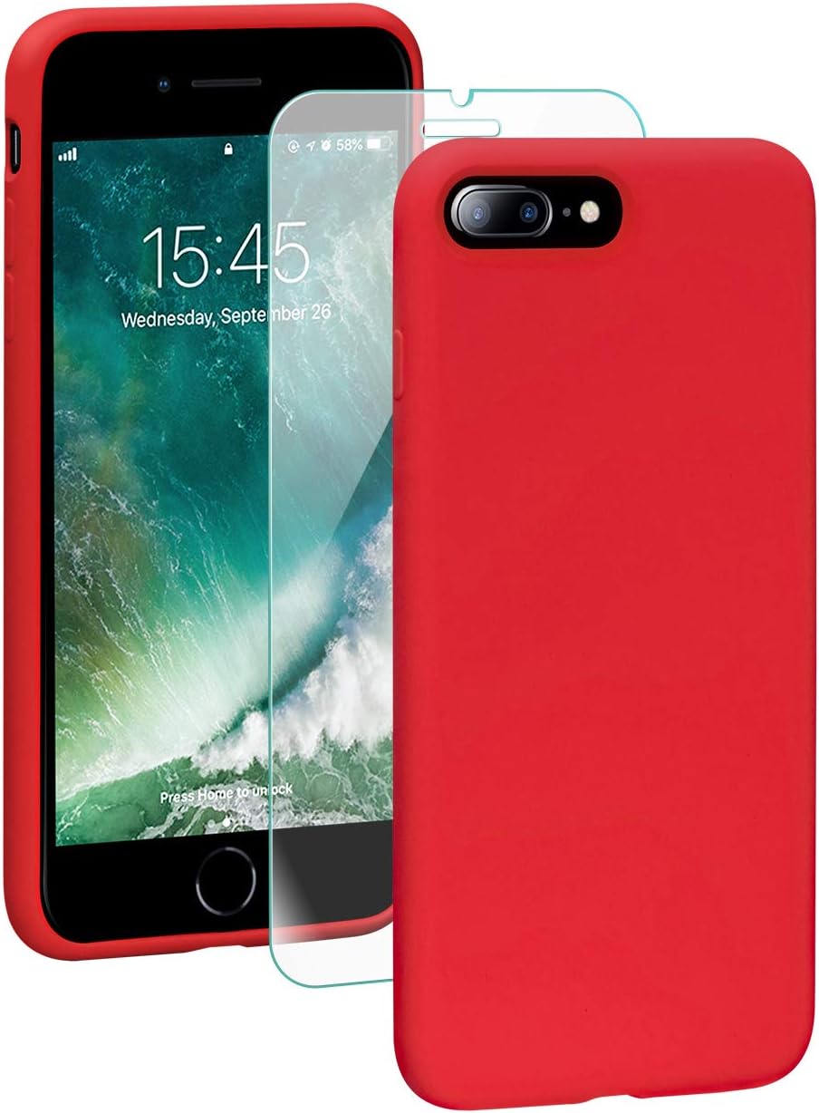 SmartDevil Funda para iPhone 7 Plus/8 Plus Protector de Pantalla, Funda de Goma de Gel de Silicona Líquida a Prueba de Golpes Cojín de Forro de Tela de Microfibra Suave para iPhone 7 Plus/8 Plus