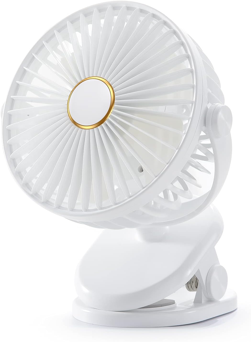 SmartDevil Ventilador con clip, ventilador de escritorio pequeño portátil con rotación de 360°, ventilador de mesa personal recargable con batería de 3 velocidades con clip, mini ventilador con clip para cochecito, camping, oficina, escritorio (blanco)