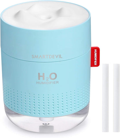 SmartDevil Luftbefeuchter 500 ml, Ultraschall-Luftbefeuchter mit USB-Anschluss, automatischer Betrieb für Zuhause, Schlafzimmer, Büro, ohne Batterie, unbedingt verboten – 2 Filter