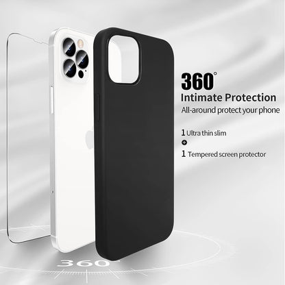 SMARTDEVIL Liquid Silicone Case for iPhone 13 Pro Max[Original Liquid Silicone] [with Tempered Glass Screen Protector],Silky Soft Military Shockproof Anti-Slip Cover for iPhone 13 Pro Max(6.7")-Black