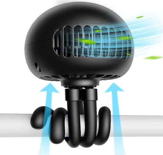 SmartDevil Stroller Fan, 3 Speed Portable Clip on Stroller Fan with Flexible Tripod, 60¡ã Rotatable Personal Jellyfish Battery Operated Handheld Fan, for Stroller, Car Seat, Treadmill, Camping (Black)