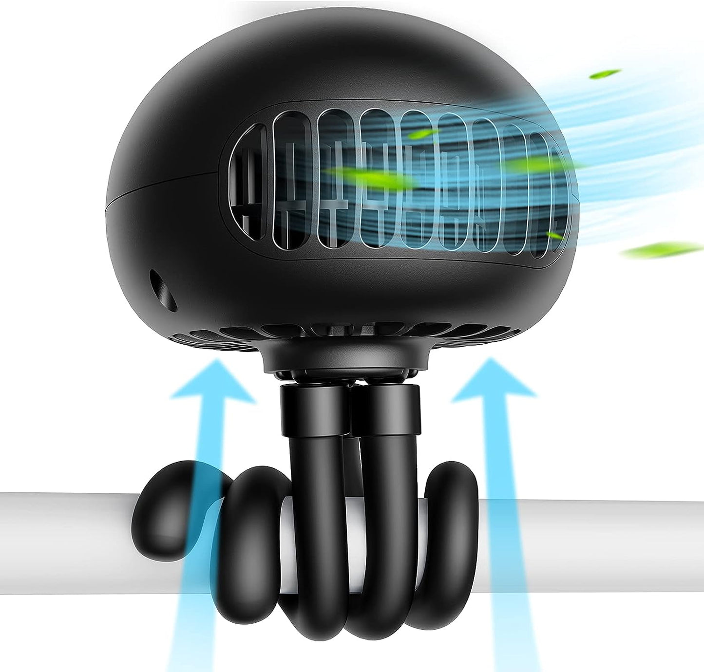 SmartDevil Kinderwagen-Ventilator, 3-Gang-tragbarer, ansteckbarer Kinderwagen-Ventilator mit flexiblem Stativ, 60 ° drehbarer persönlicher, batteriebetriebener Jellyfish-Handventilator, für Kinderwagen, Autositz, Laufband, Camping (schwarz)