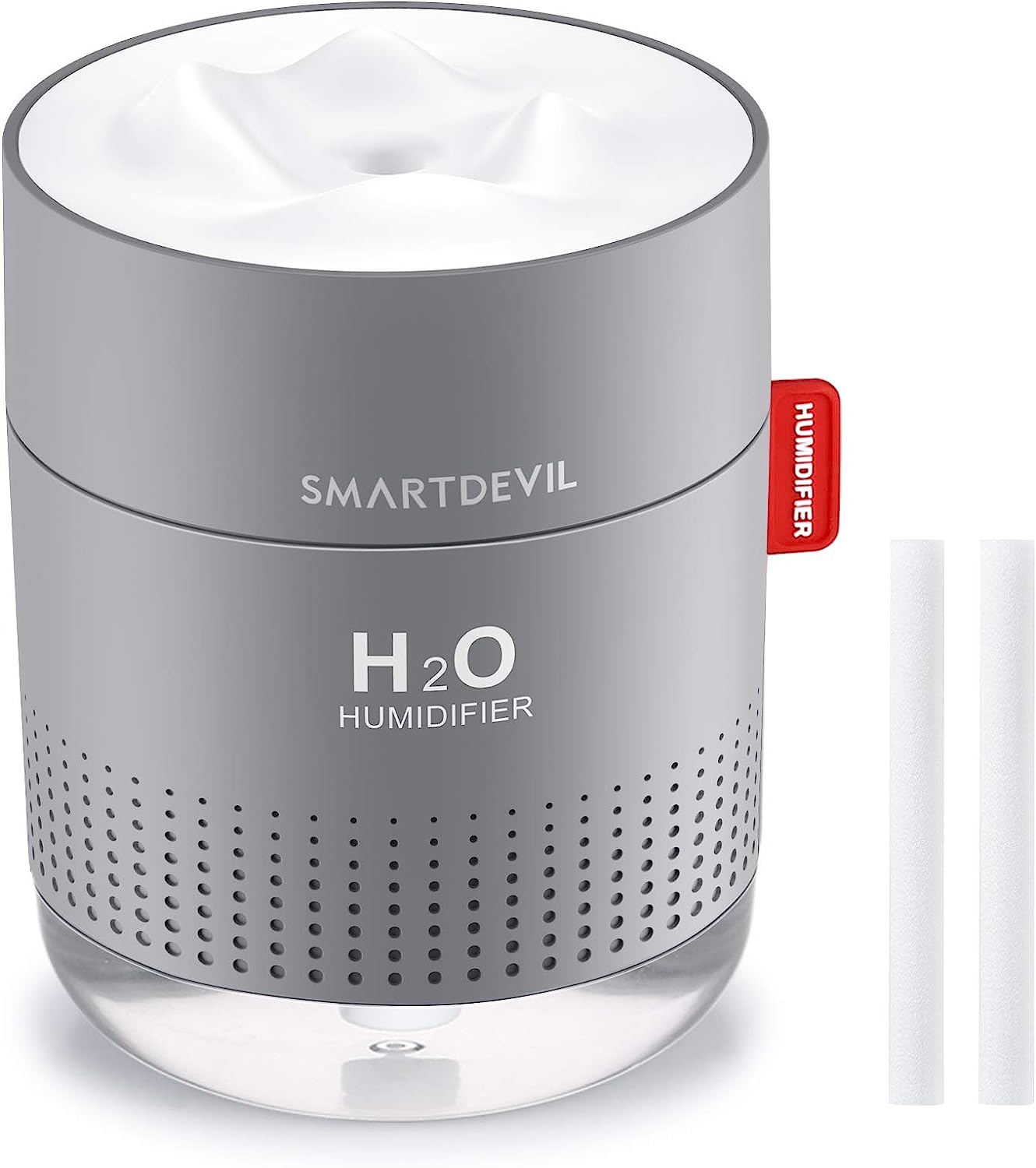 SmartDevil Humidificadores Pequeños, Humidificadores de Escritorio de 500 ml, Funcionamiento Silencioso, Función de Luz Nocturna, Dos Modos de Pulverización, Apagado Automático para Dormitorio, Habitación de Bebés, Oficina, Hogar (Gris)