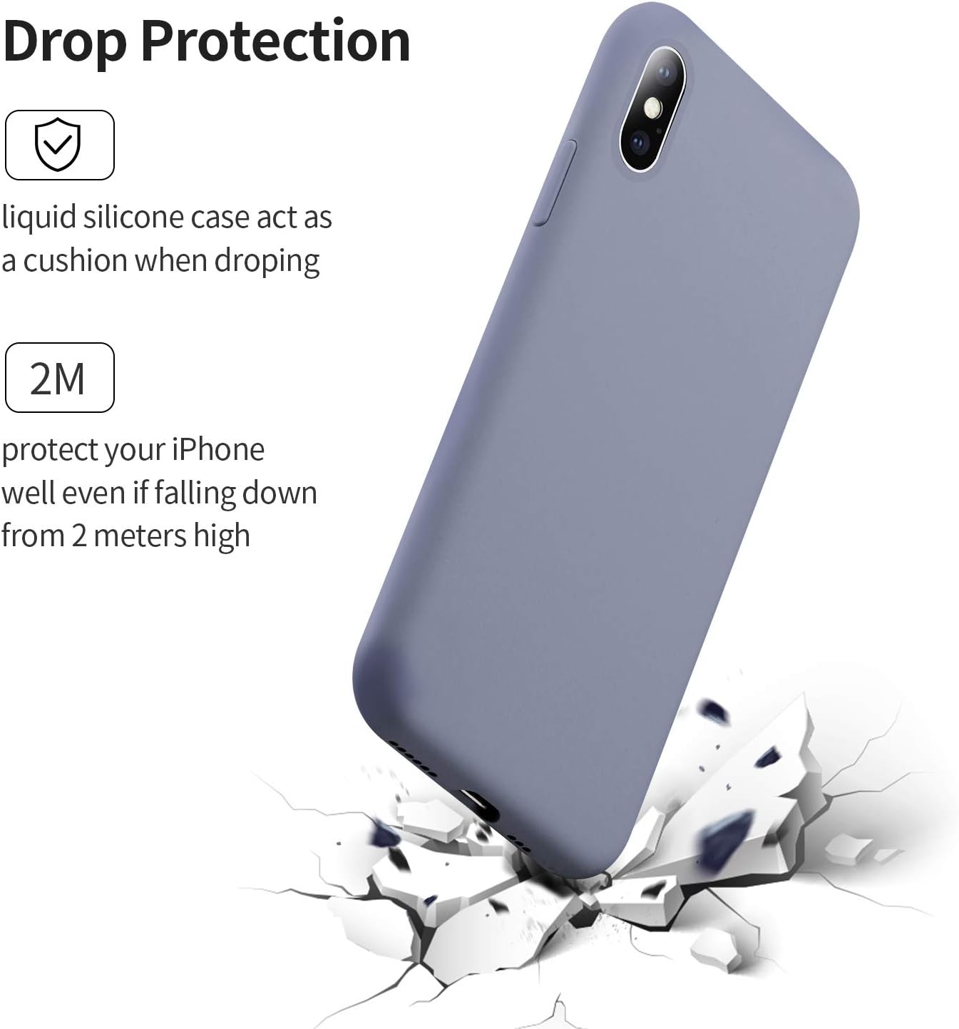 SMARTDEVIL Coque pour iPhone X/XS, Silicone Liquide Housse avec Ecran Verre Trempé Gratuit Case Anti-Choc Anti-Rayures Protection Complète Cover Étui de iPhone X/XS