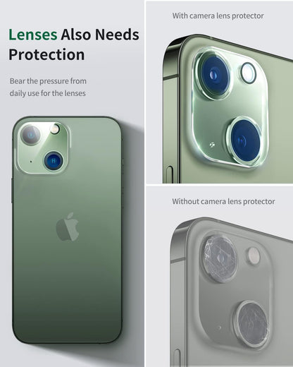 SMARTDEVIL 3+2er-Pack iPhone 13 Displayschutzfolie, 3er-Pack [9H-Schutz in Militärqualität] Displayschutzfolie aus gehärtetem Glas und 2er-Pack Kameraobjektivschutz, 9H-Härte HD, kratzfest, blasenfrei