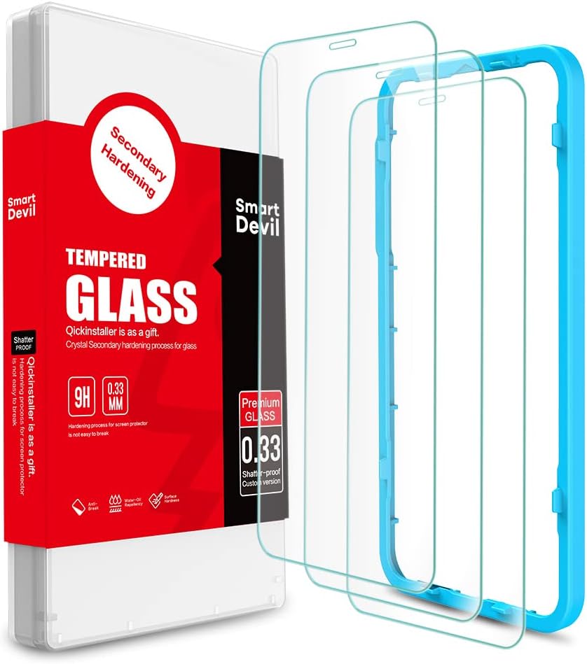 SmartDevil 3 Pack Screen Protector for iPhone 11 Pro/iPhone Xs/iPhone X, 9H Tempered Glass, Anti-Scratch, Easy Installation Tray, Anti-Oil, Anti-Bubble, Case-Friendly, Transparent Screen Protector Tempered Glass Film for iPhone11 Pro/iPhone Xs/iPhone X[5.