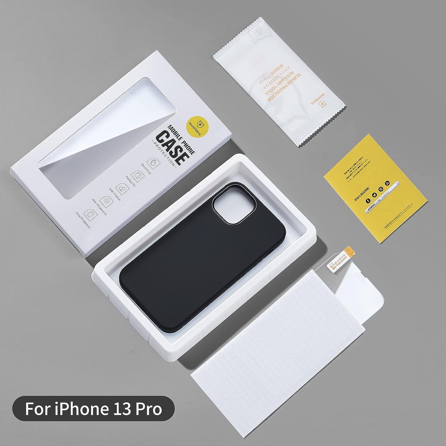 SMARTDEVIL Funda compatible con iPhone 13 Pro [Original Silicone Liquide] [con Verre Trempé Protection écran],Toucher Soyeux et Protection Militaire,Mince Antichoc pour iPhone 13 Pro Case(6.1")-Negro