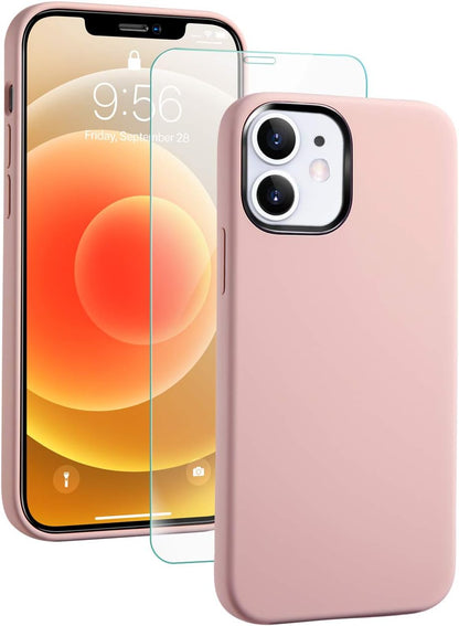 SmartDevil Silikonhülle für kompatibles iPhone 12 Mini mit kostenlosem Vidrio Templado Protector auf der Rückseite, 5,4 Zoll, weiches Gehäuse, geschlossene Tasche mit schwarzer Mikrofaser-Hülle