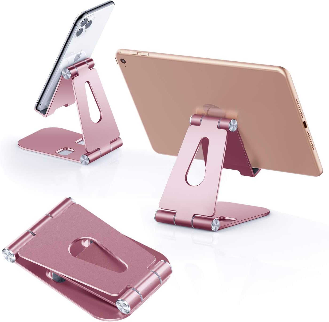 SmartDevil Adjustable Cell Phone Stand, iPhone Desk Stand, Foldable Mobile Phone Stand, Portable iPad Stand Tablet Stand, Universal Aluminum Holder for All Smartphone & Tablets - Rose Gold